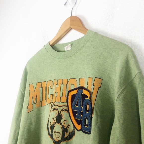 Urban Outfitters Michigan Patch Crewneck Sweatshirt Small Green Pullover Cozy - Picture 7 of 12